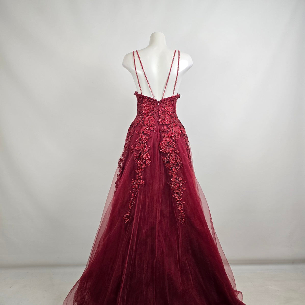 Monsini Burgundy Floral Horse Hair Hem Tulle Skirt Grad Dress Size 20