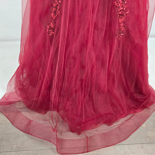 Monsini Burgundy Floral Horse Hair Hem Tulle Skirt Grad Dress Size 20