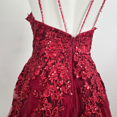 Monsini Burgundy Floral Horse Hair Hem Tulle Skirt Grad Dress Size 20