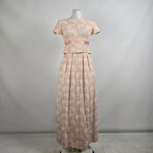 Vintage 60s Pink Floral Lace Long Gown Dress Size S
