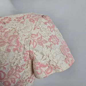 Vintage 60s Pink Floral Lace Long Gown Dress Size S
