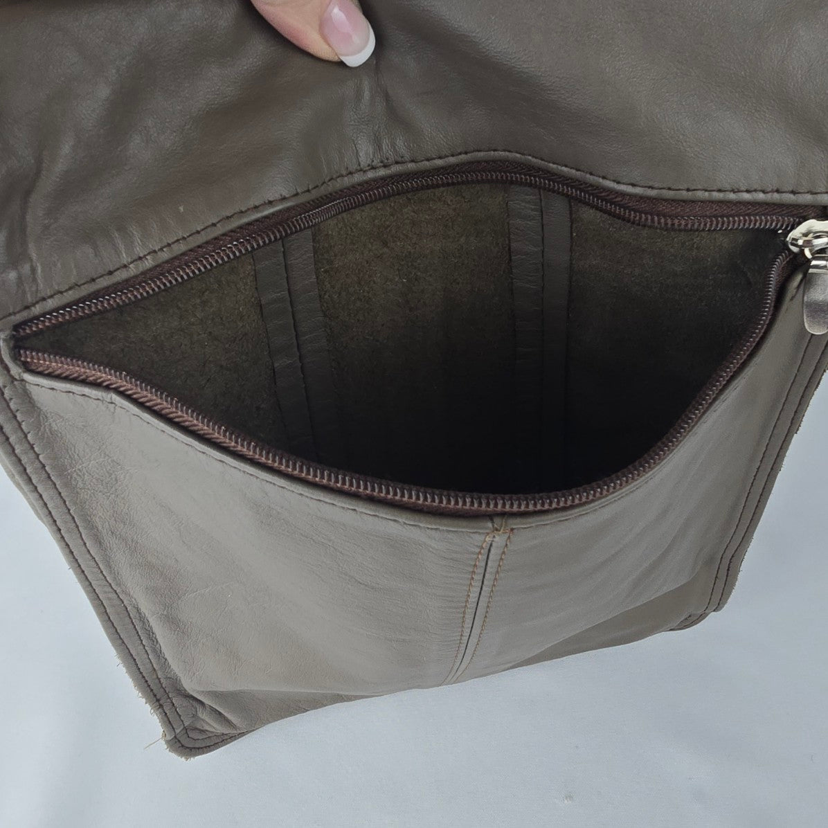 Vintage Grey Leather Made in Mexico Crossbody Purse