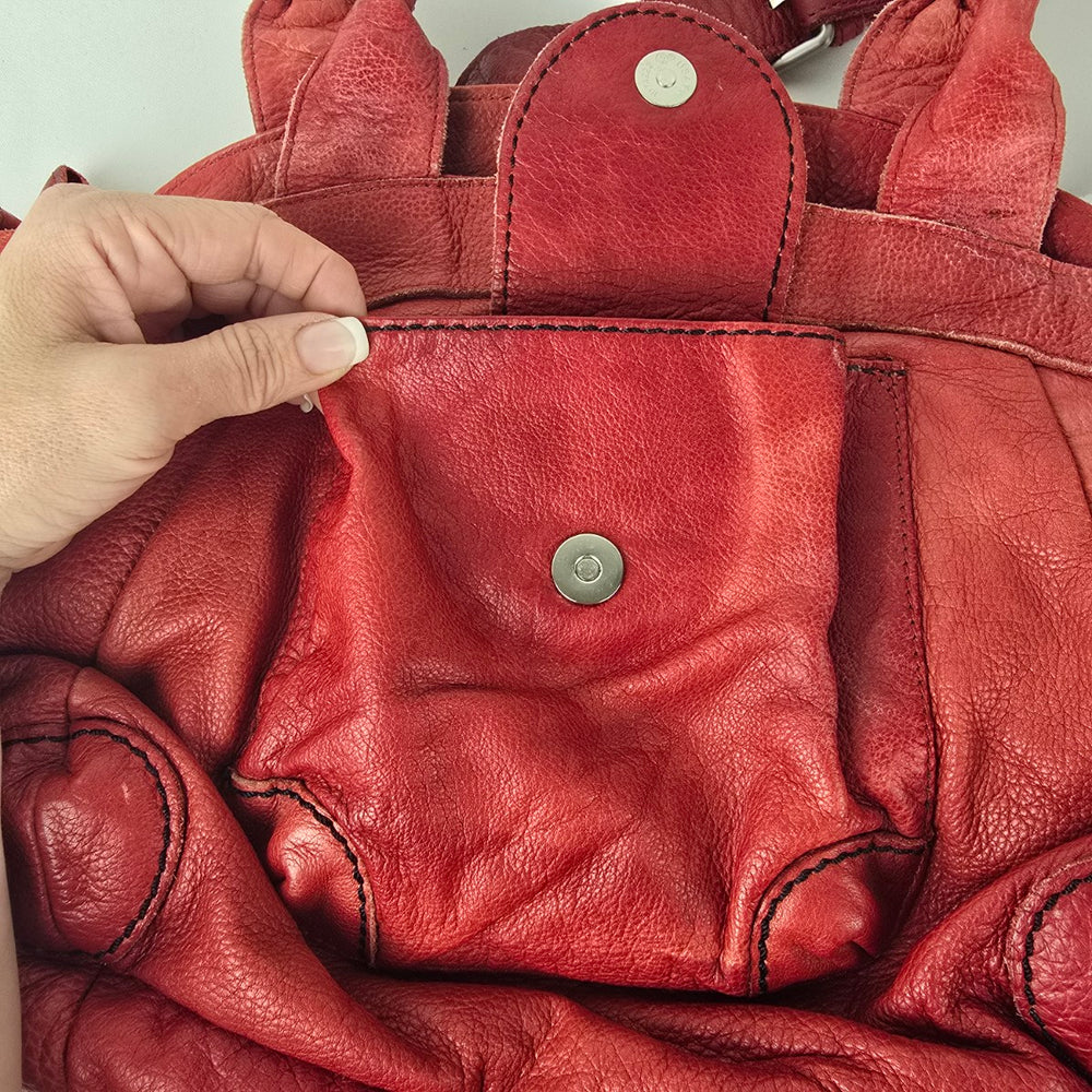 Liebeskind Berlin Red Pebbled Leather Crossbody Shoulder Purse