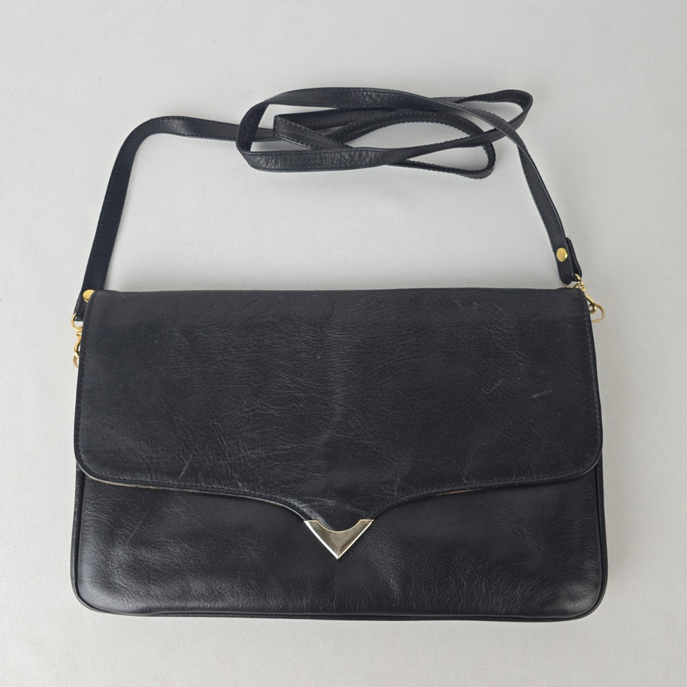 Vintage Black Leather Clutch Purse