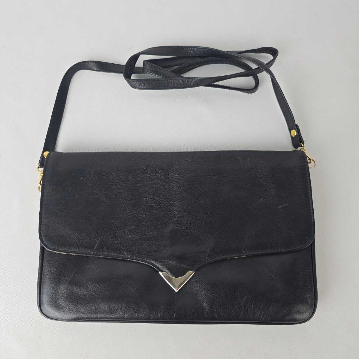 Vintage Black Leather Clutch Purse