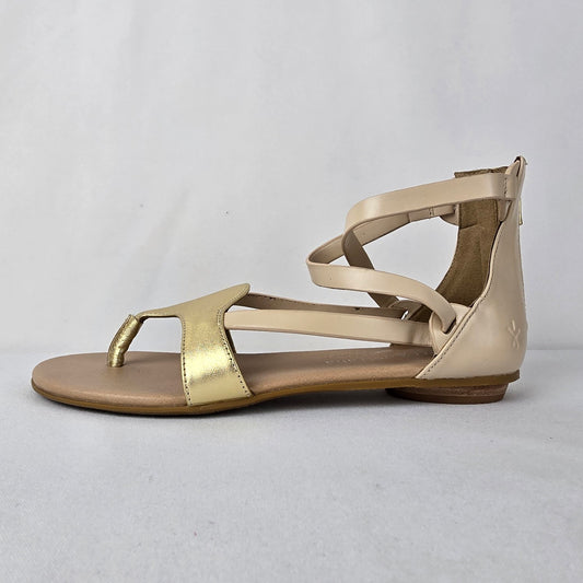 EMU Australia Coda Cream & Gold Leather Flat Sandals Size 8
