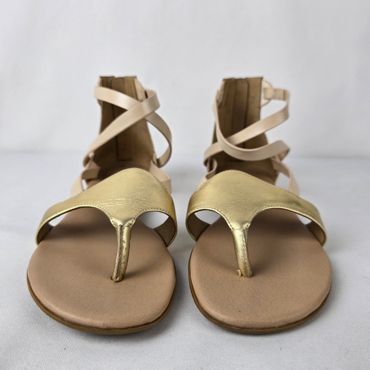 EMU Australia Coda Cream & Gold Leather Flat Sandals Size 8