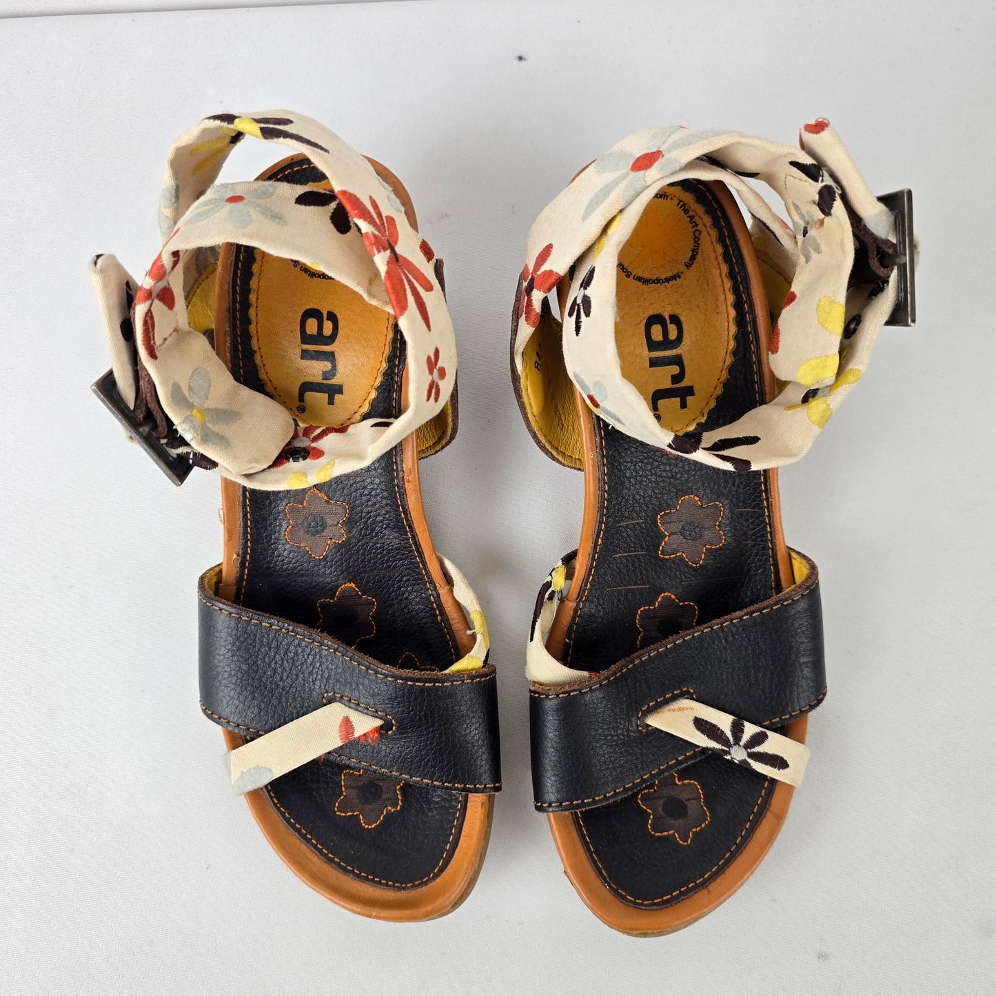 The Art Shoe Company Floral Wedge Ankle Strap Sandals Size 7