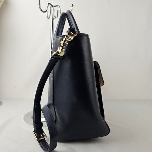 Tory Burch Navy & Taupe Reptile Print Satchel Purse