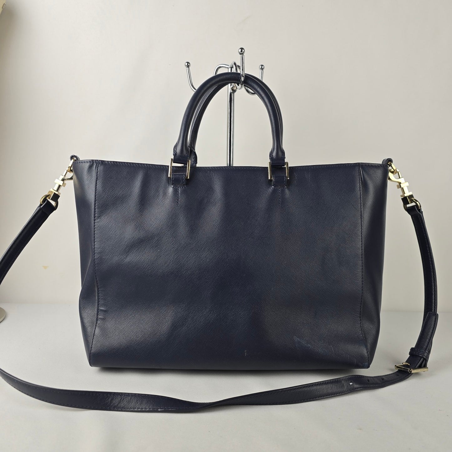 Tory Burch Navy & Taupe Reptile Print Satchel Purse
