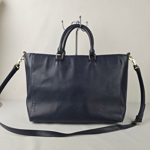Tory Burch Navy & Taupe Reptile Print Satchel Purse