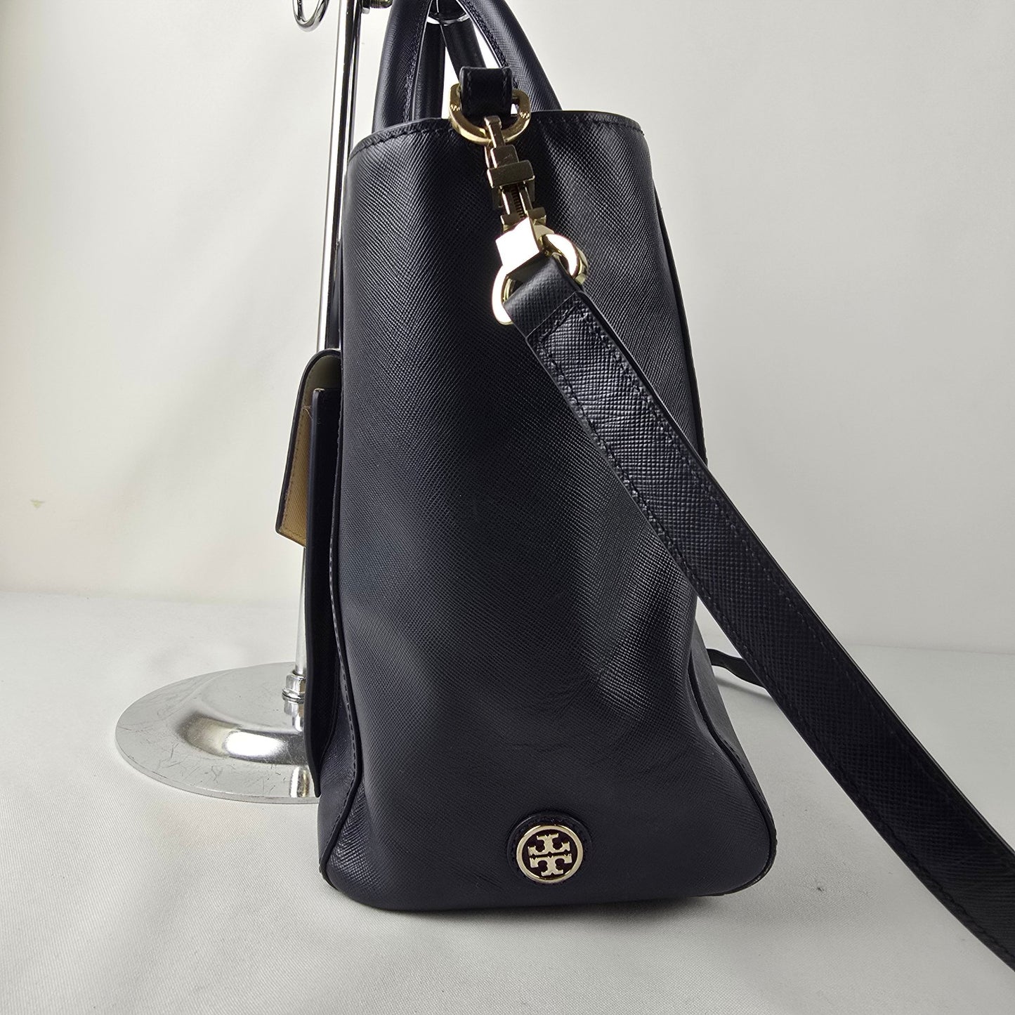 Tory Burch Navy & Taupe Reptile Print Satchel Purse
