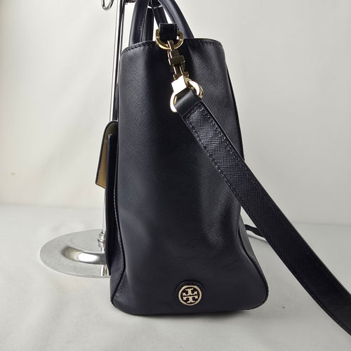 Tory Burch Navy & Taupe Reptile Print Satchel Purse