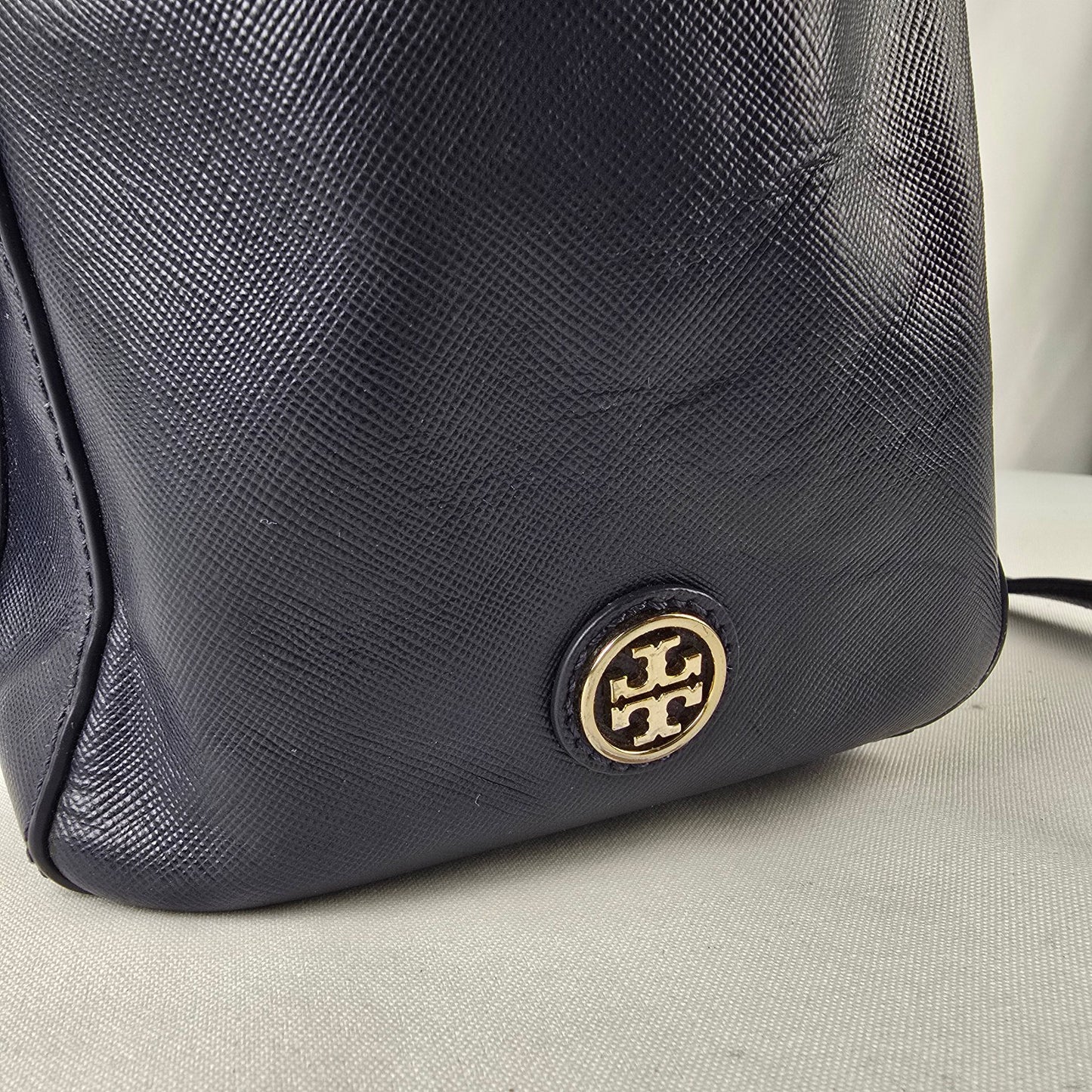 Tory Burch Navy & Taupe Reptile Print Satchel Purse