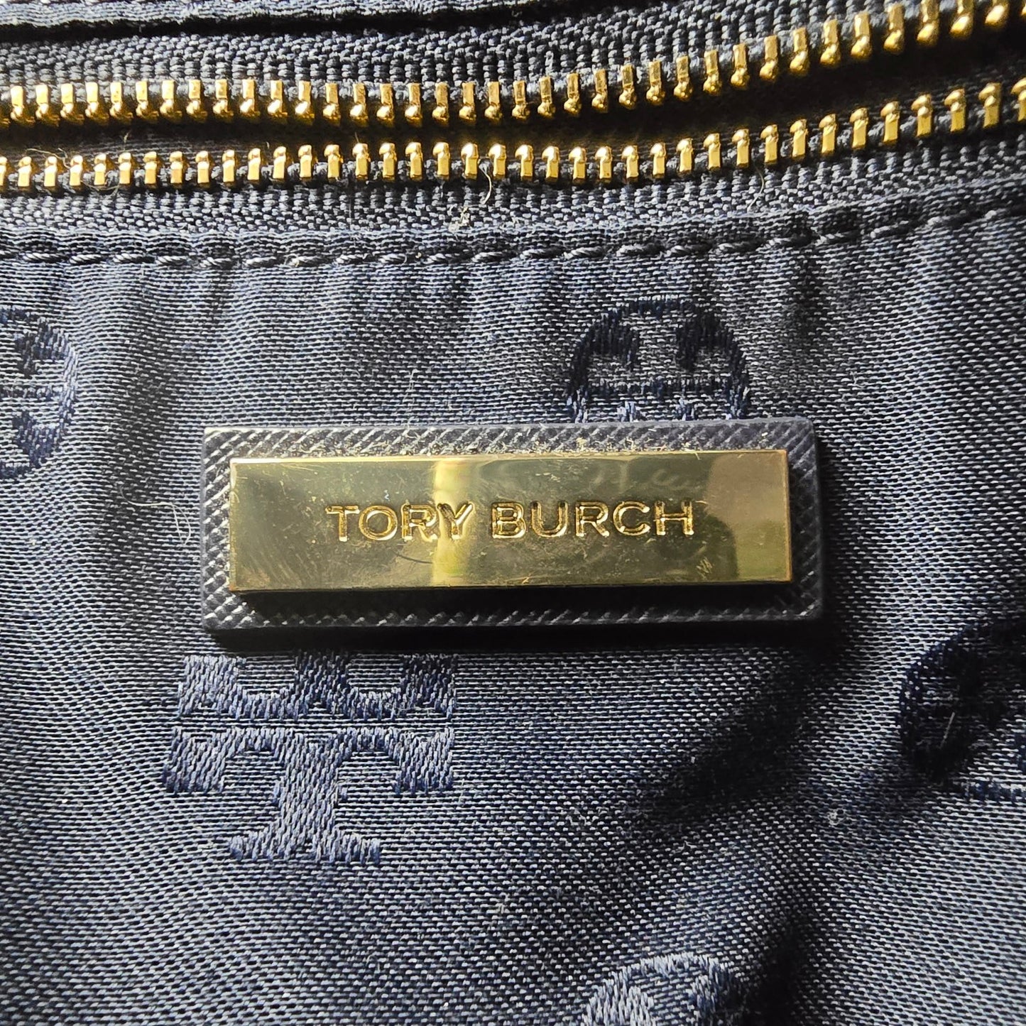 Tory Burch Navy & Taupe Reptile Print Satchel Purse