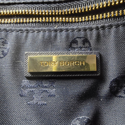 Tory Burch Navy & Taupe Reptile Print Satchel Purse