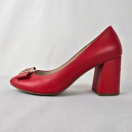 Cole Haan Red Leather Emory Bow Pump Block Heel Shoes Size 7.5