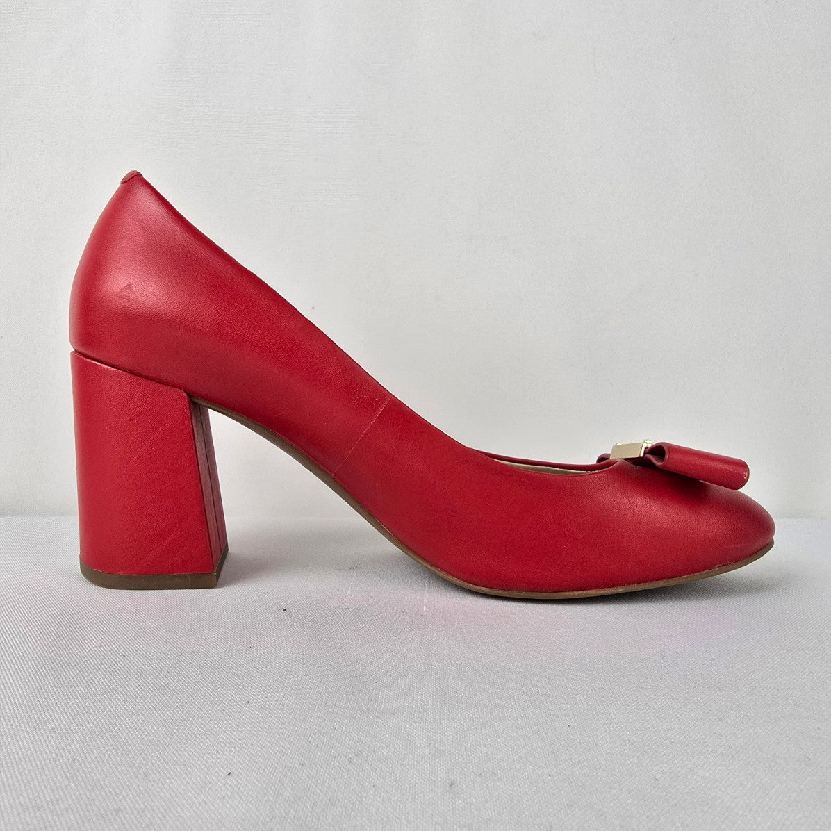 Cole Haan Red Leather Emory Bow Pump Block Heel Shoes Size 7.5