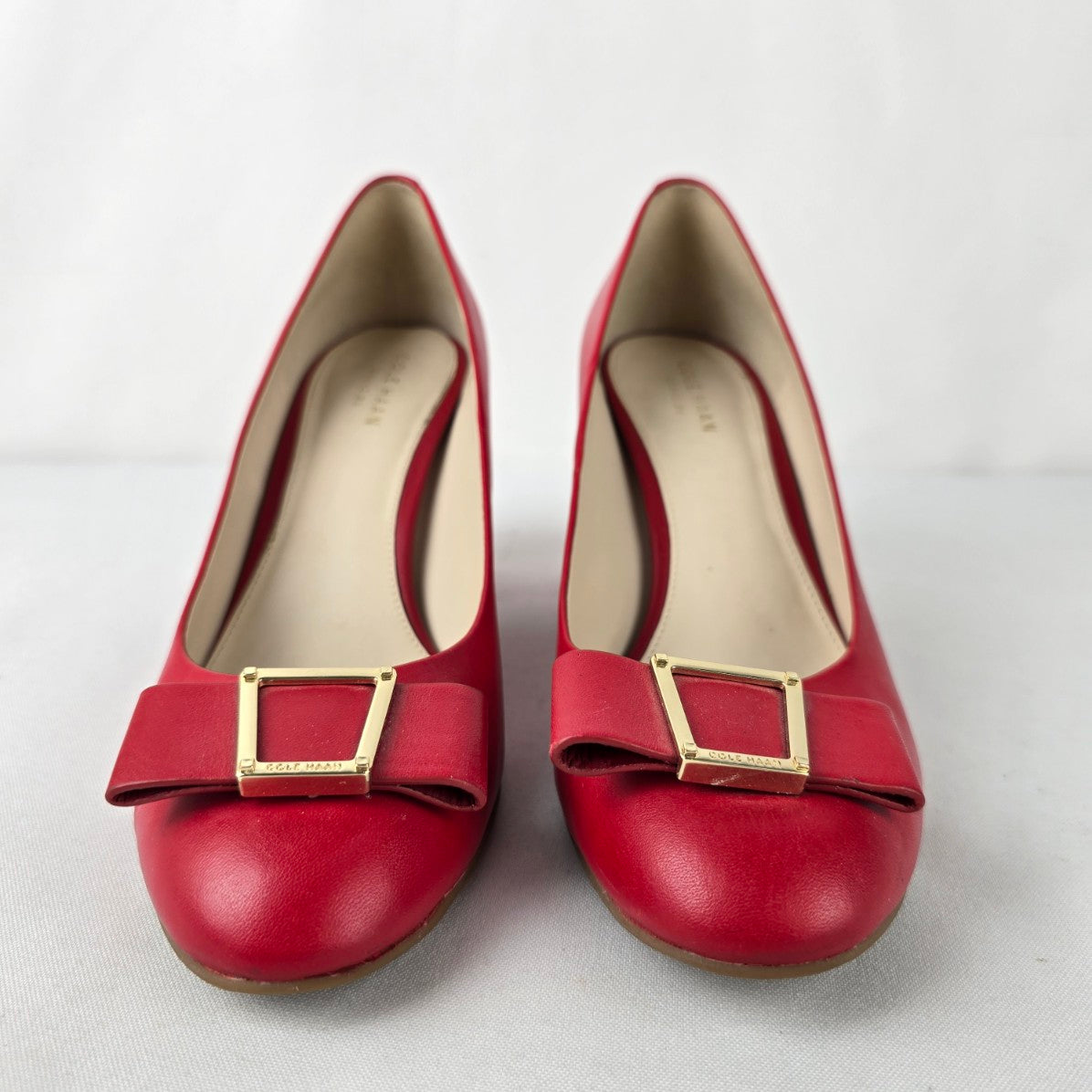 Cole Haan Red Leather Emory Bow Pump Block Heel Shoes Size 7.5