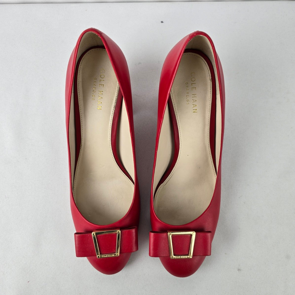 Cole Haan Red Leather Emory Bow Pump Block Heel Shoes Size 7.5