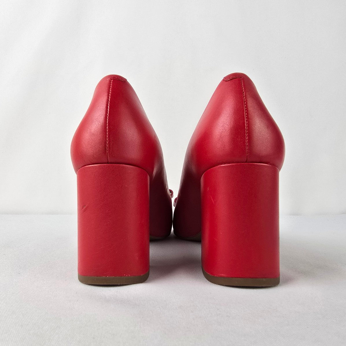 Cole Haan Red Leather Emory Bow Pump Block Heel Shoes Size 7.5
