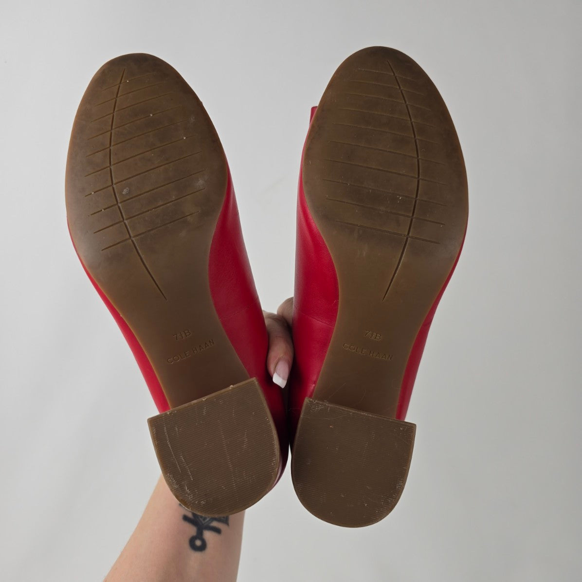 Cole Haan Red Leather Emory Bow Pump Block Heel Shoes Size 7.5