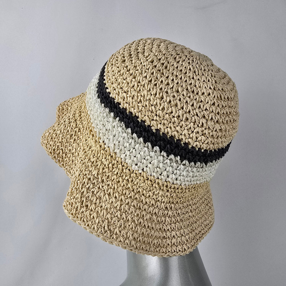 Studio Badgley Mischka Cream Stripped Woven Floppy Hat