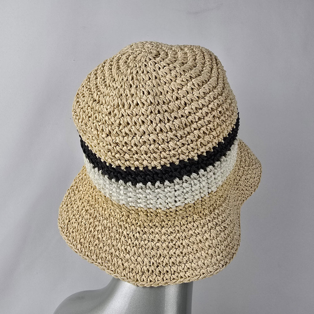 Studio Badgley Mischka Cream Stripped Woven Floppy Hat
