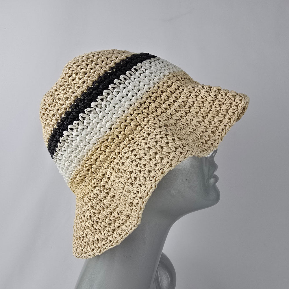 Studio Badgley Mischka Cream Stripped Woven Floppy Hat