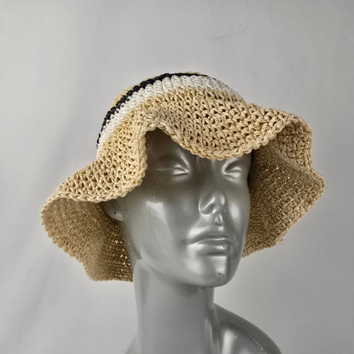 Studio Badgley Mischka Cream Stripped Woven Floppy Hat