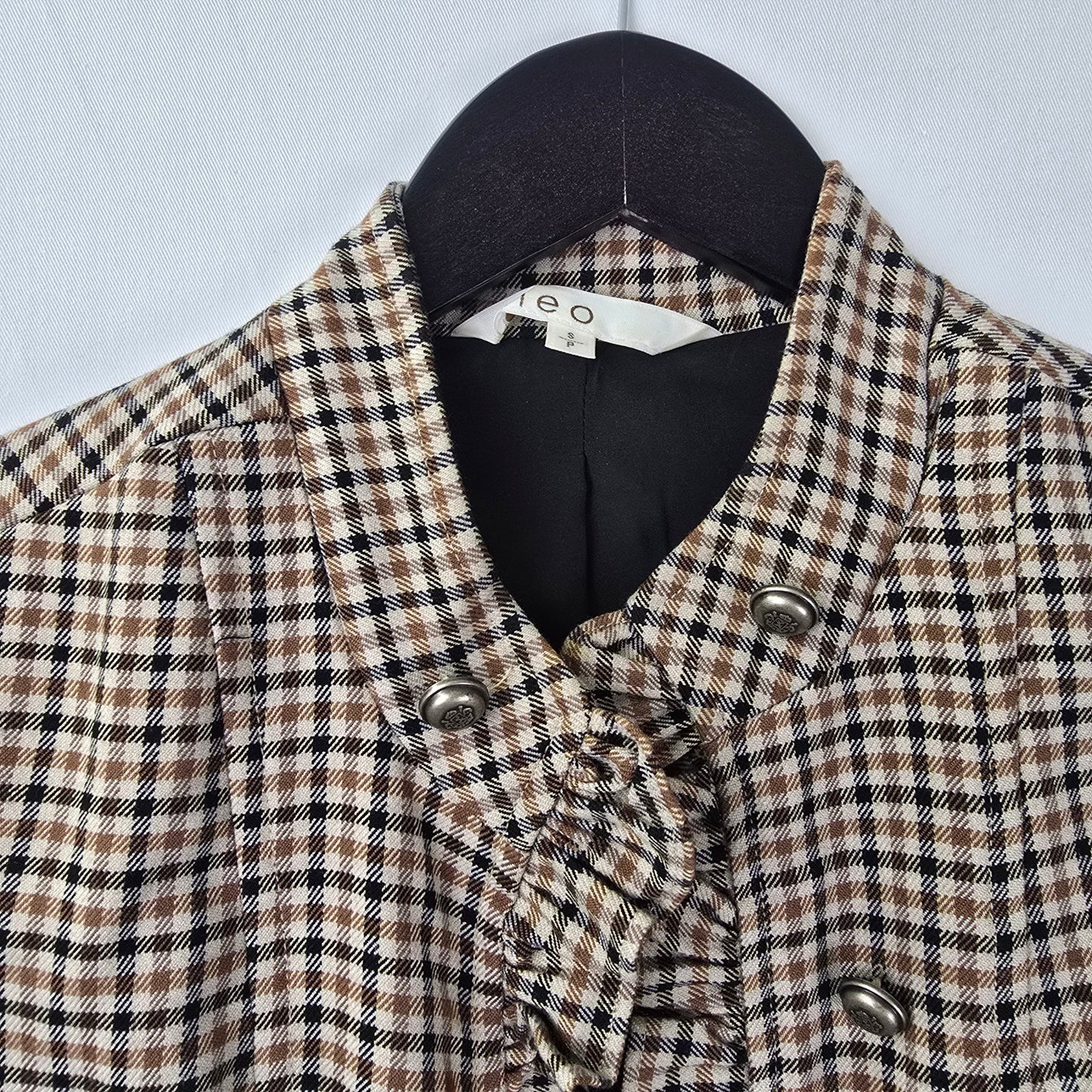 Cleo Brown Plaid Ruffle Detail Military Inspired Blazer Size S