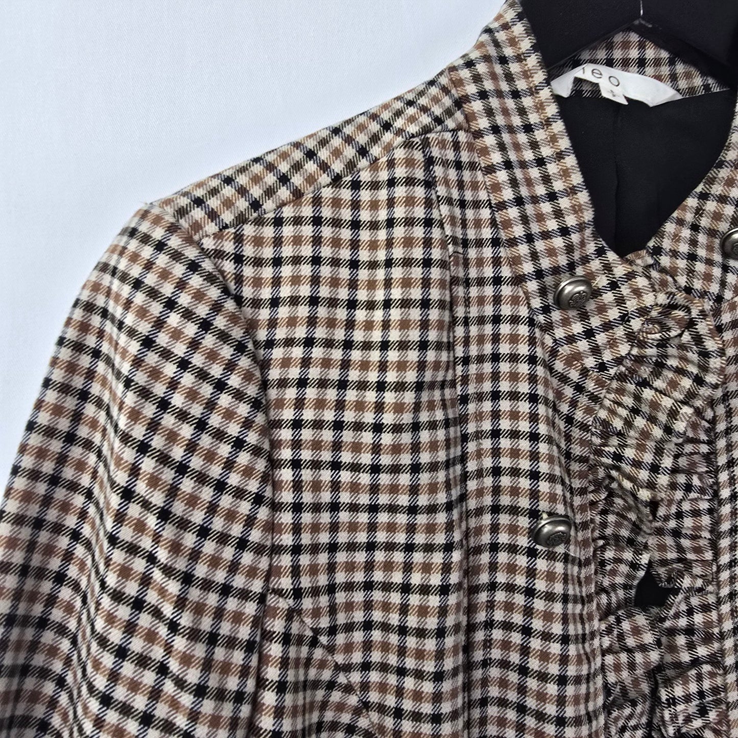 Cleo Brown Plaid Ruffle Detail Military Inspired Blazer Size S