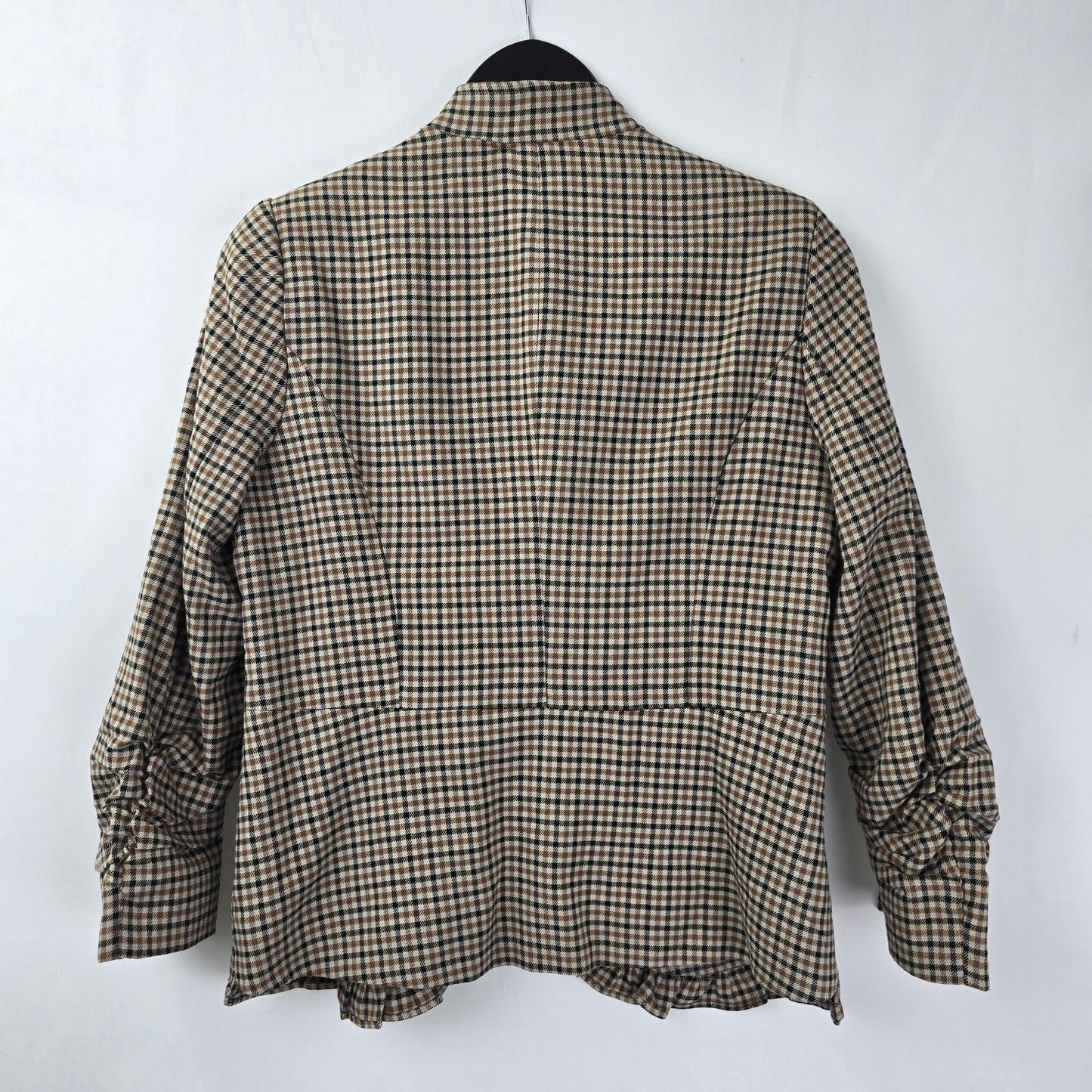 Cleo Brown Plaid Ruffle Detail Military Inspired Blazer Size S