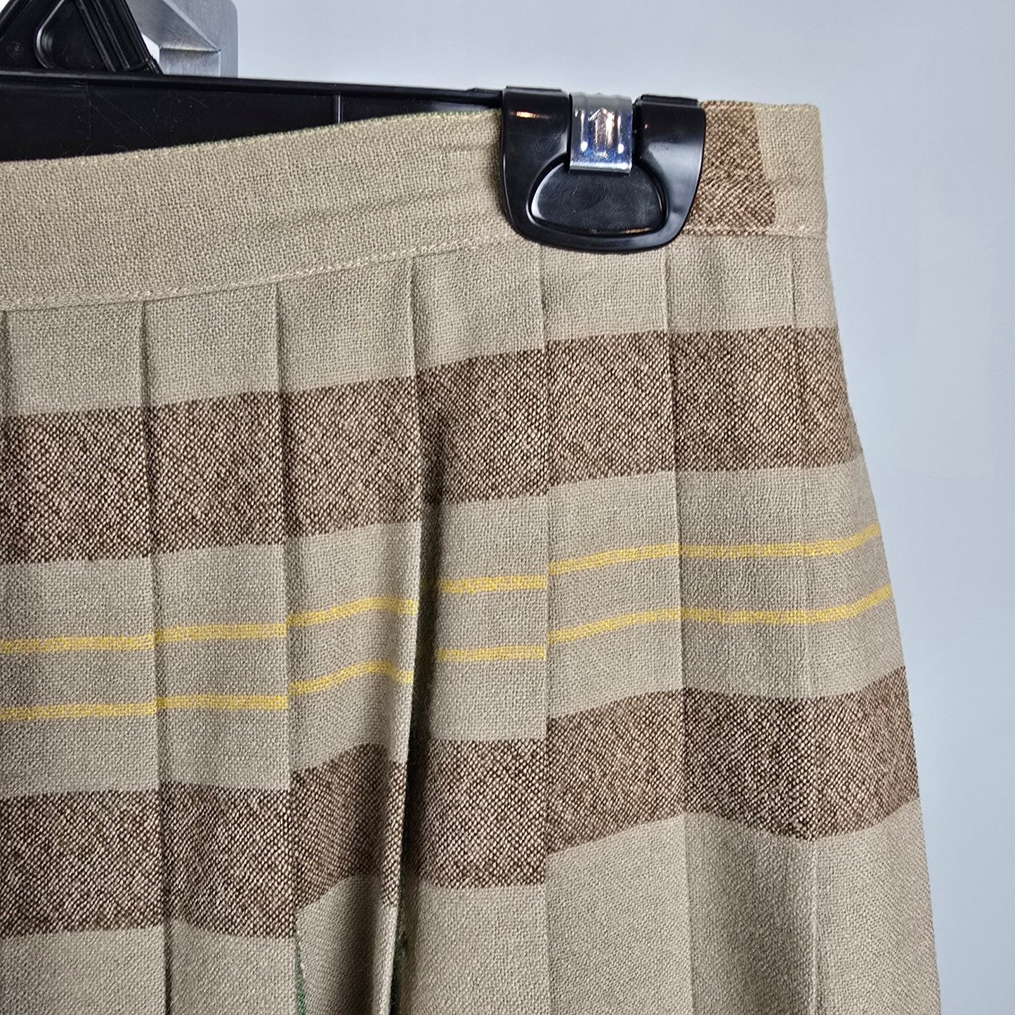 Vintage Brown & Green Pleated Kilt Midi Skirt Size S/M