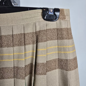 Vintage Brown & Green Pleated Kilt Midi Skirt Size S/M