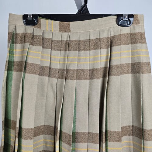 Vintage Brown & Green Pleated Kilt Midi Skirt Size S/M