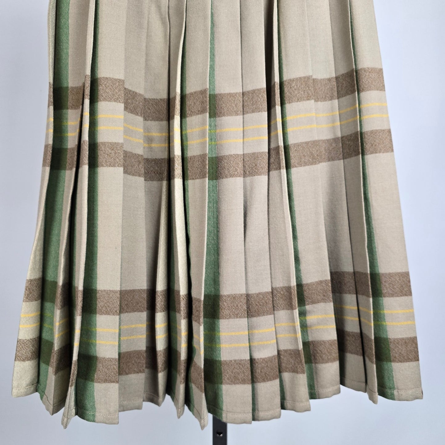 Vintage Brown & Green Pleated Kilt Midi Skirt Size S/M