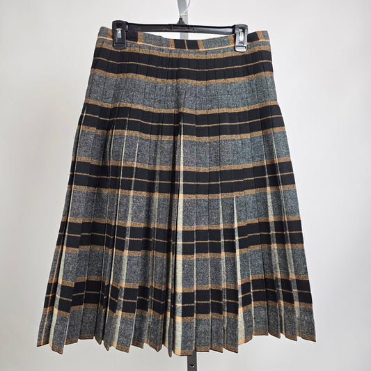 Vintage Brown Wool Pleated Kilt Midi Skirt Size S