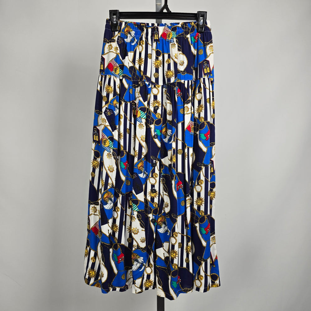 Vintage Ventini Sport Blue Nautical Print Midi Skirt Size S