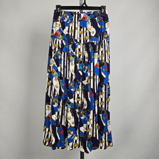 Vintage Ventini Sport Blue Nautical Print Midi Skirt Size S