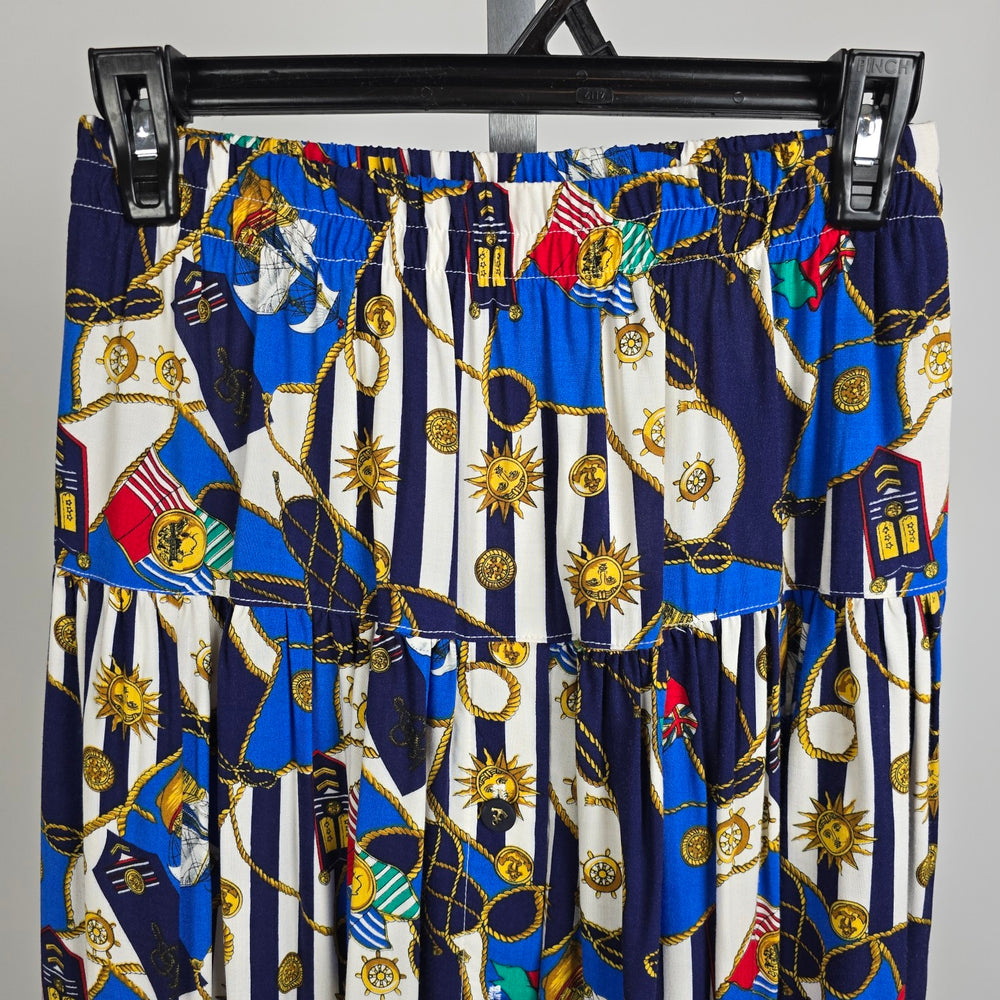 Vintage Ventini Sport Blue Nautical Print Midi Skirt Size S