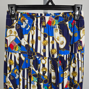 Vintage Ventini Sport Blue Nautical Print Midi Skirt Size S