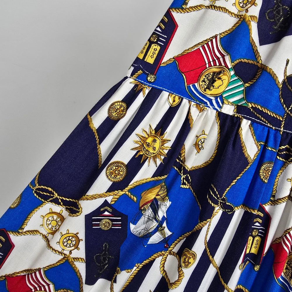 Vintage Ventini Sport Blue Nautical Print Midi Skirt Size S
