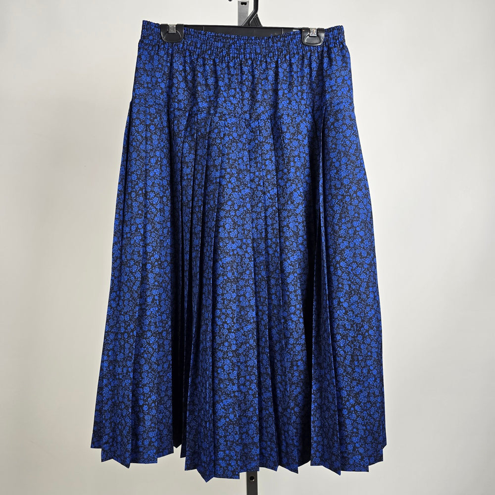 Vintage Features Blue Floral Print Pleated Midi Skirt Size M