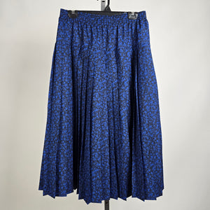 Vintage Features Blue Floral Print Pleated Midi Skirt Size M