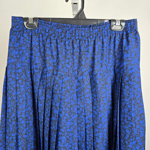 Vintage Features Blue Floral Print Pleated Midi Skirt Size M