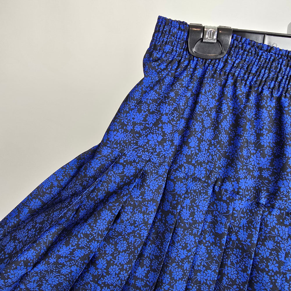 Vintage Features Blue Floral Print Pleated Midi Skirt Size M