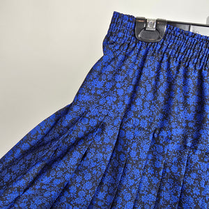 Vintage Features Blue Floral Print Pleated Midi Skirt Size M