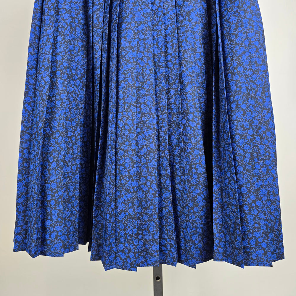 Vintage Features Blue Floral Print Pleated Midi Skirt Size M
