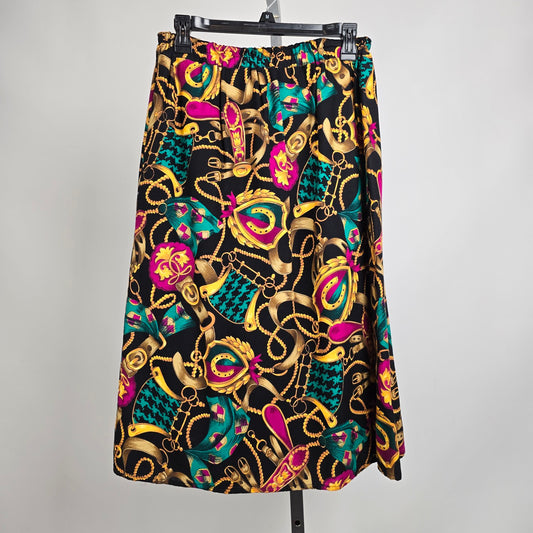 Vintage Pink & Teal Chain Print Midi Skirt Size S/M